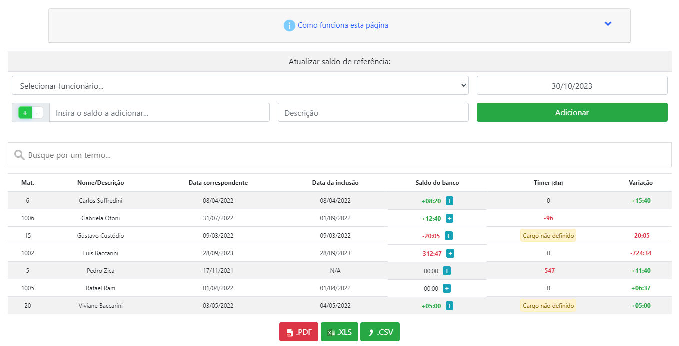 Aviso e timer de quitação de banco de horas